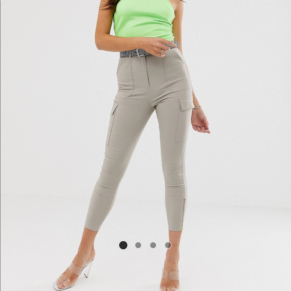 Asos design skinny fit pants with pocket detail cargo khaki camel size 4